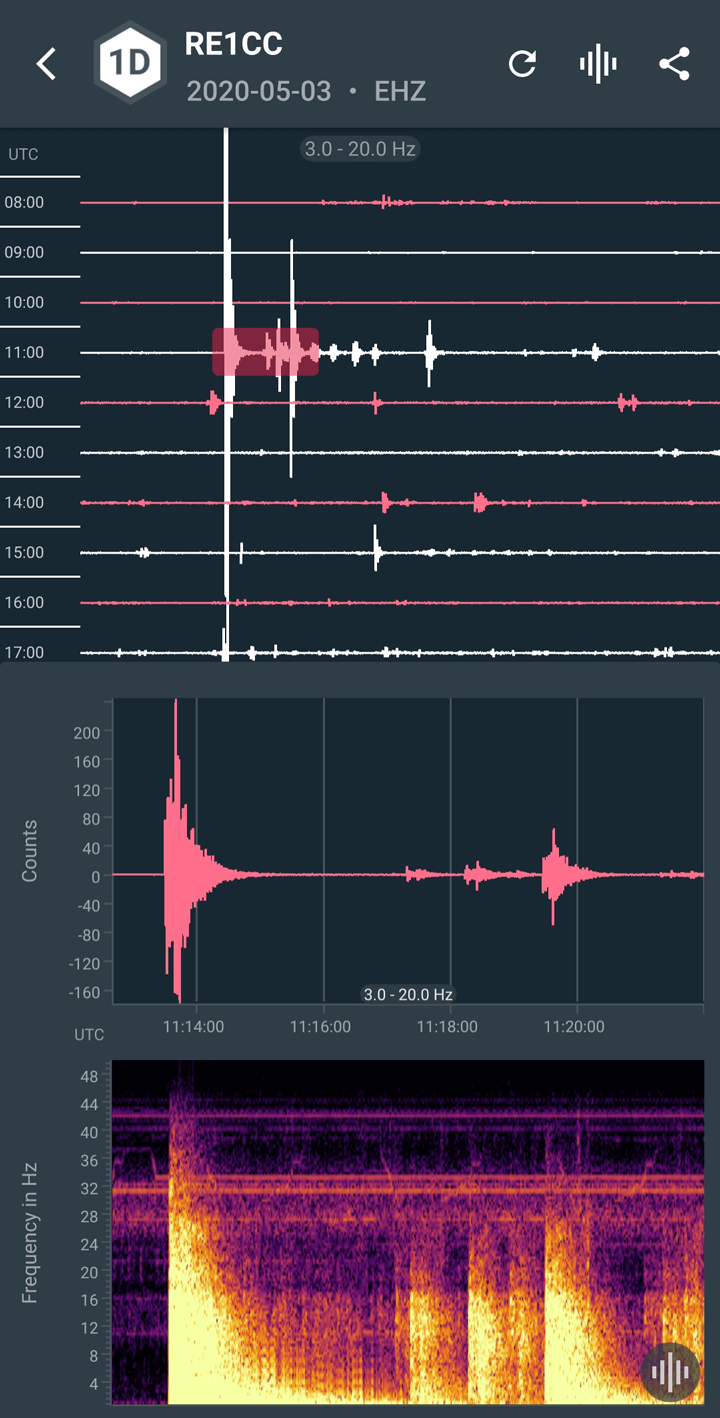 Raspberry Shake App - 24 hours recording of a seismograph