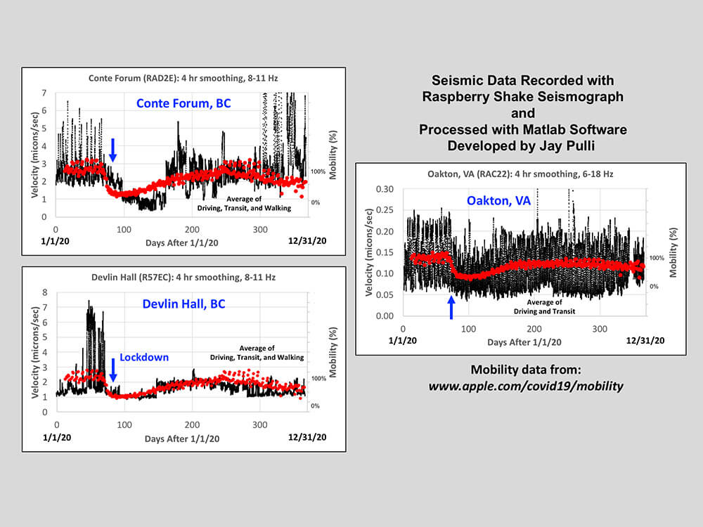 Seismic noise and mobility data fluctuations