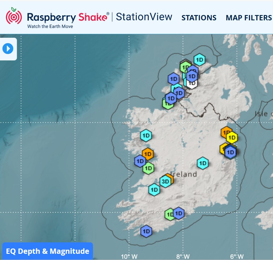 QuakeShake on StationView Ireland's QuakeShake visualization using StationView